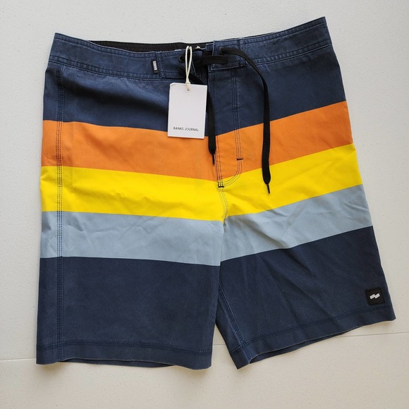 Banks Journal Dirty Denim Boardshorts Shorts Striped Men's Size 32 NWT - Picture 1 of 6